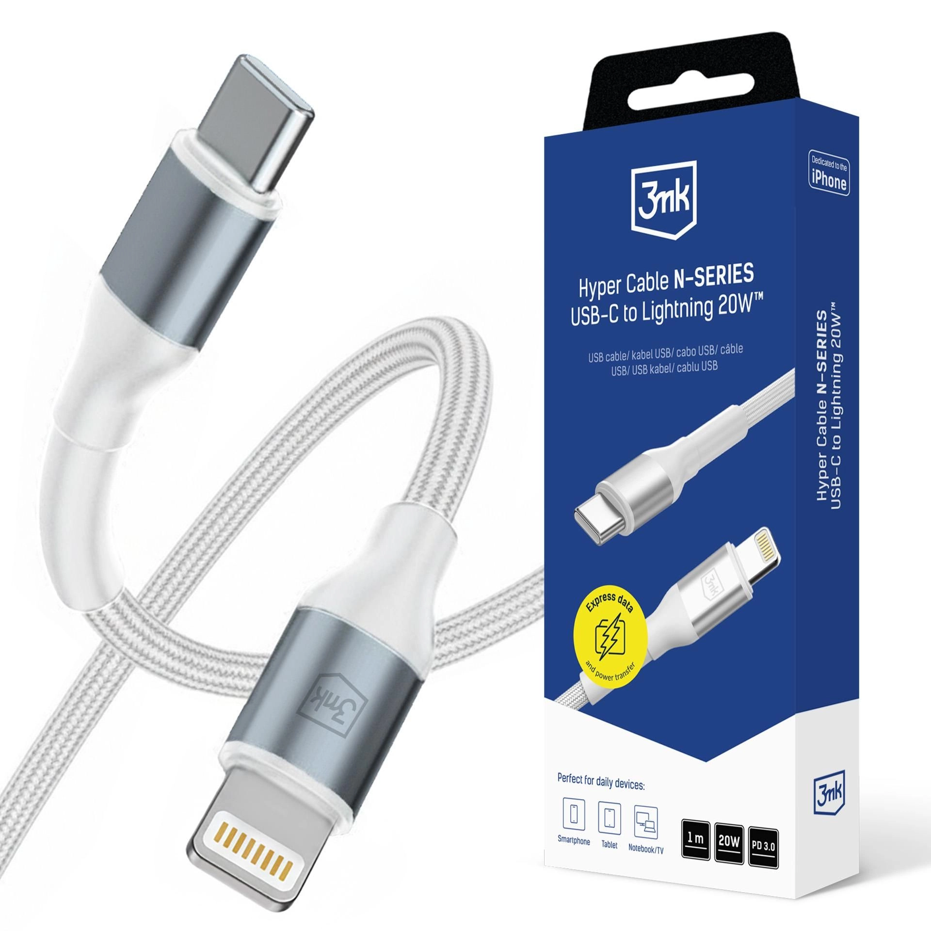 3MK USB-C to Lightning laadimiskaabel on Euroopa kaubamärgi toode, mis on loodud vastavalt kõrgeimatele kvaliteedistandarditele. Iga kaabel vastab kehtivatele n